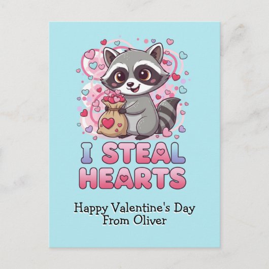 Personalized Cute Raccoon Valentine ポストカード (正面)