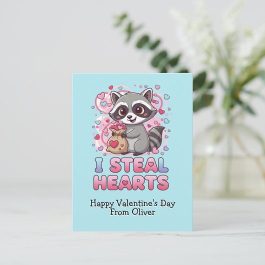 Personalized Cute Raccoon Valentine ポストカード (スタンド正面)