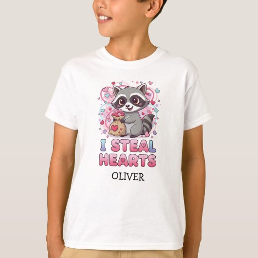 Personalized Cute Raccoon Valentine's Day Tシャツ (正面)