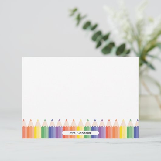 Personalized Cute Rainbow Pencils Teacher Note サンキューカード (スタンド正面)
