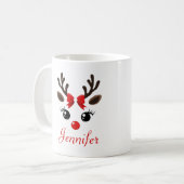 Personalized Cute Reindeer Christmas Mug コーヒーマグカップ (正面左)