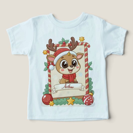 Personalized Cute Reindeer Christmas Toddler T-Shi (デザイン正面)