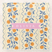 Personalized cute retro citrus folk pattern ガラスコースター (正面)