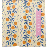 Personalized cute retro citrus folk pattern シャワーカーテン (正面)