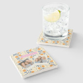 Personalized cute retro citrus folk pattern ストーンコースター (横)