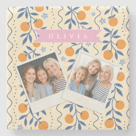 Personalized cute retro citrus folk pattern ストーンコースター (正面)