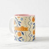 Personalized cute retro citrus folk pattern ツートーンマグカップ (正面左)