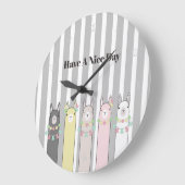 Personalized Cute Retro Colorful Llamas ラージ壁時計 (傾斜)