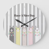 Personalized Cute Retro Colorful Llamas ラージ壁時計 (正面)