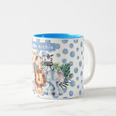 Personalized Cute Safari Animal baby boy name blue ツートーンマグカップ (正面右)