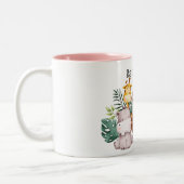 Personalized Cute Safari Animals Kids Name ツートーンマグカップ (左)
