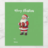 Personalized Cute Santa Claus Merry Christmas  ワインラベル (シングルラベル)