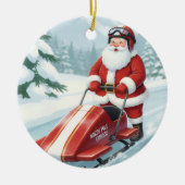 Personalized Cute Santa Doing Snowmobiling セラミックオーナメント (正面)