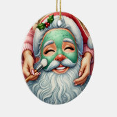 Personalized Cute Santa Getting a Facial  セラミックオーナメント (右)
