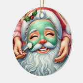 Personalized Cute Santa Getting a Facial  セラミックオーナメント (左)