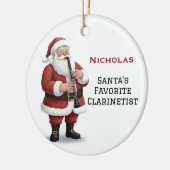 Personalized Cute Santa Playing Clarinet セラミックオーナメント (左)