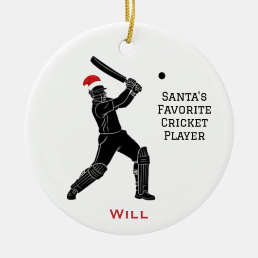 Personalized Cute Santa Playing Cricket セラミックオーナメント (正面)