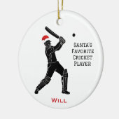 Personalized Cute Santa Playing Cricket セラミックオーナメント (左)