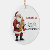 Personalized Cute Santa Playing Saxophone セラミックオーナメント (右)