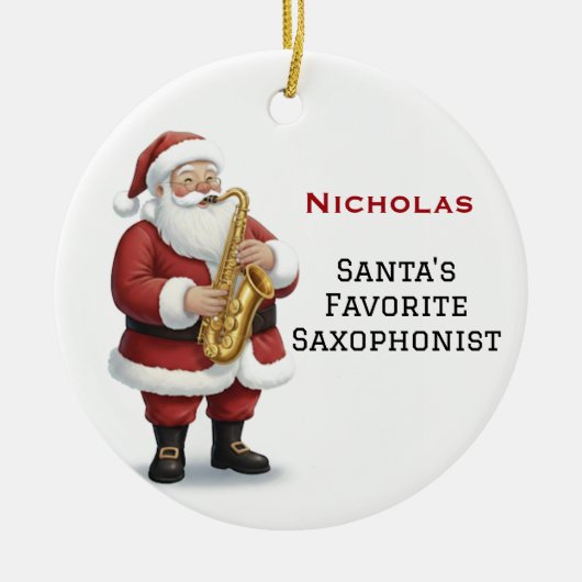 Personalized Cute Santa Playing Saxophone セラミックオーナメント (正面)