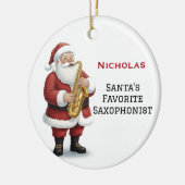 Personalized Cute Santa Playing Saxophone セラミックオーナメント (左)