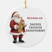 Personalized Cute Santa Playing Saxophone セラミックオーナメント (裏面)