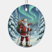 Personalized Cute Santa Snowshoeing セラミックオーナメント (左)