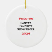 Personalized Cute Santa Snowshoeing セラミックオーナメント (裏面)