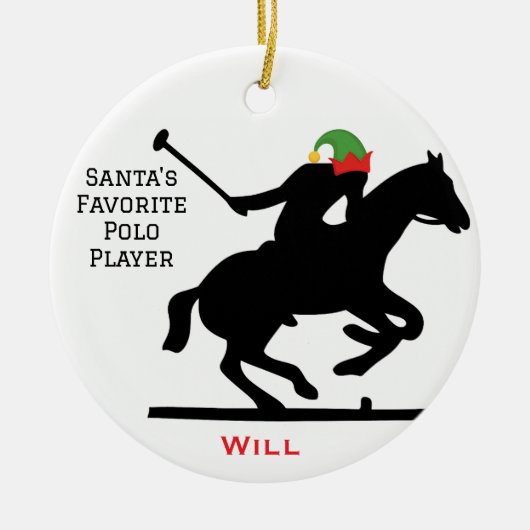 Personalized Cute Santa's Elf Playing Polo セラミックオーナメント (正面)