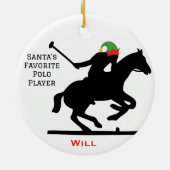 Personalized Cute Santa's Elf Playing Polo セラミックオーナメント (裏面)