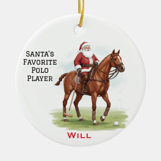 Personalized Cute Santa's Favorite Horse Polo セラミックオーナメント (正面)