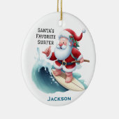 Personalized Cute Santa's Favorite Surfer セラミックオーナメント (右)