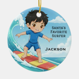 Personalized Cute Santa's Favorite Surfer セラミックオーナメント