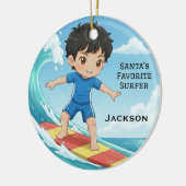 Personalized Cute Santa's Favorite Surfer セラミックオーナメント (左)