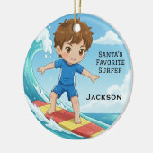 Personalized Cute Santa's Favorite Surfer セラミックオーナメント (左)