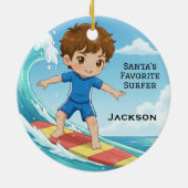 Personalized Cute Santa's Favorite Surfer セラミックオーナメント (裏面)