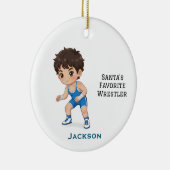 Personalized Cute Santa's Favorite Wrestler セラミックオーナメント (右)