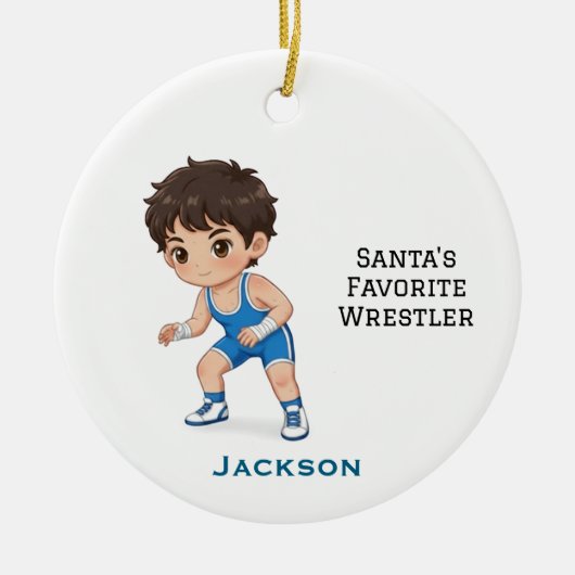 Personalized Cute Santa's Favorite Wrestler セラミックオーナメント (正面)