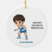Personalized Cute Santa's Favorite Wrestler セラミックオーナメント (裏面)
