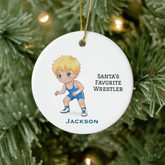 Personalized Cute Santa's Favorite Wrestler セラミックオーナメント (ツリー)