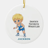 Personalized Cute Santa's Favorite Wrestler セラミックオーナメント (正面)