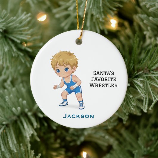Personalized Cute Santa's Favorite Wrestler セラミックオーナメント (ツリー)