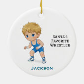 Personalized Cute Santa's Favorite Wrestler セラミックオーナメント (裏面)