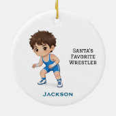 Personalized Cute Santa's Favorite Wrestler セラミックオーナメント (裏面)