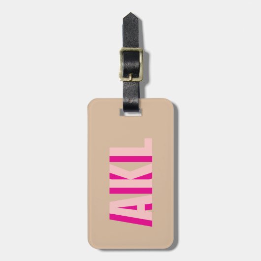 Personalized Cute Shadow Monogram Pink Beige ラゲッジタグ (正面縦)