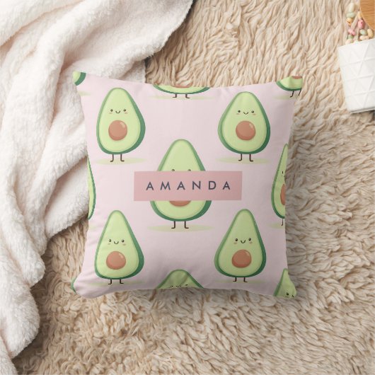 Personalized Cute Smiling Avocado Pattern クッション (ブランケット)