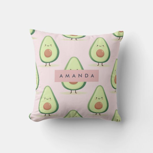 Personalized Cute Smiling Avocado Pattern クッション (正面)