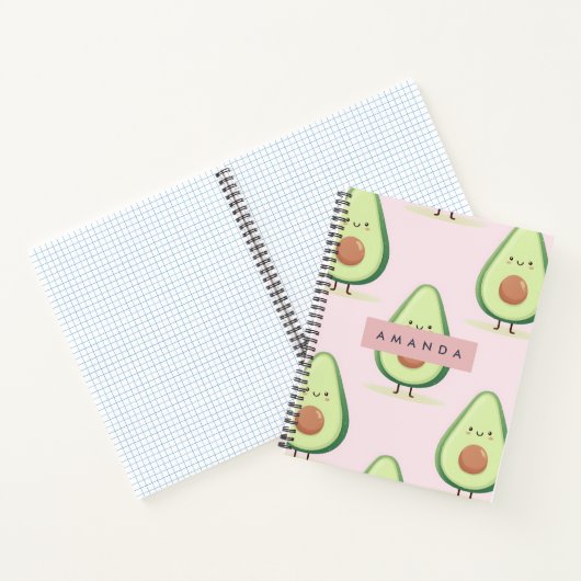 Personalized Cute Smiling Avocado Pattern ノートブック (内部)