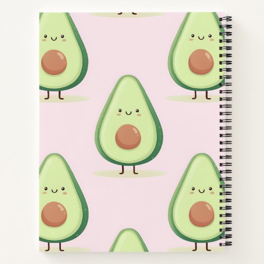 Personalized Cute Smiling Avocado Pattern ノートブック (裏面)