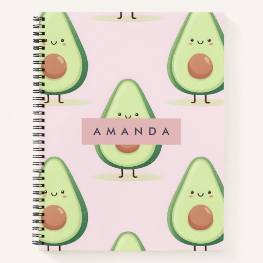 Personalized Cute Smiling Avocado Pattern ノートブック (正面)